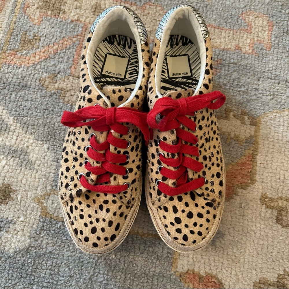 Dolce Vita Leopard Print Sneakers with Red Laces